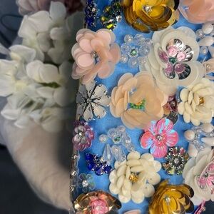 Bebe Blue Clutch FLOWERS galore !! BRAND NEW!